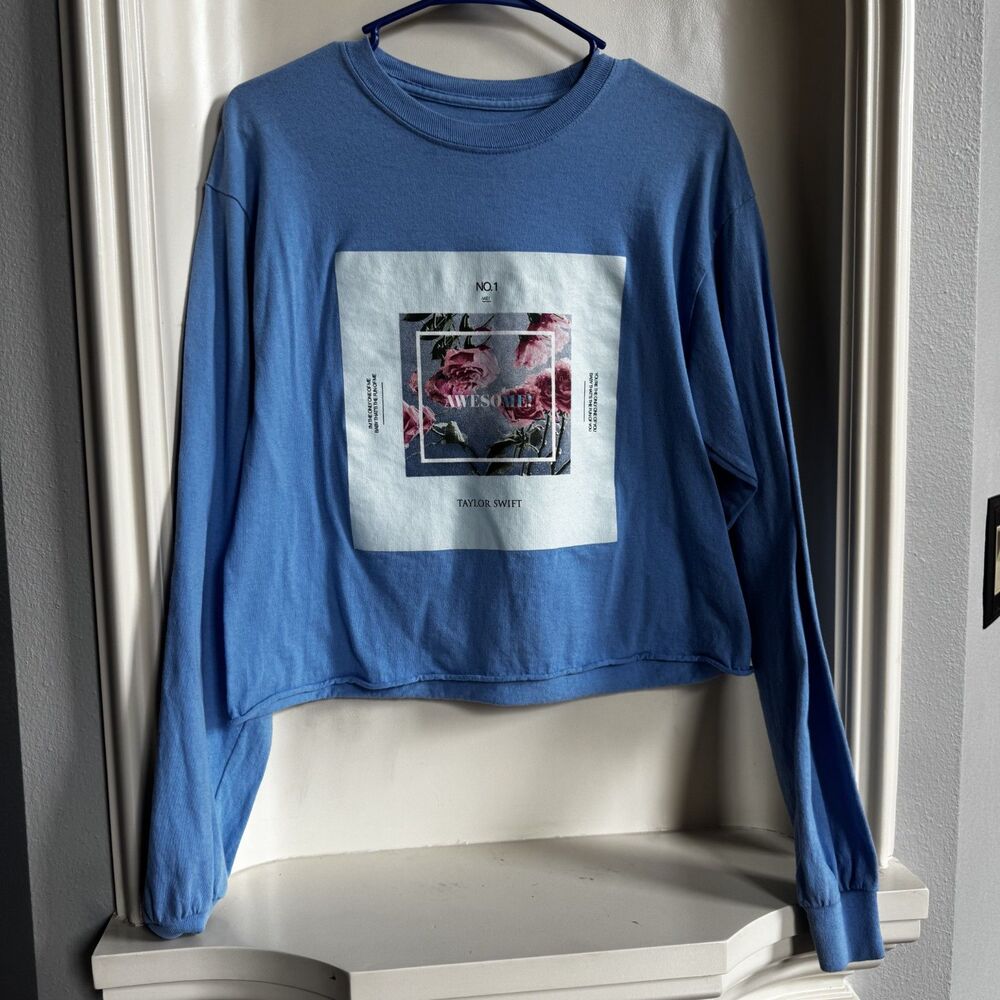 Taylor Swift Blue Long Sleeve Cropped Lover Shirt, Size Medium, AwesoMe!
